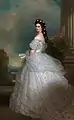 Portrait of Empress Elisabeth of Austria wearing a courtly gala dress designed by Charles Frederick Worth, 1865