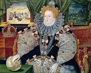 The Armada Portrait of Elizabeth I of England, c. 1588. The stylised portraiture of Elizabeth I of England was unique in Europe.