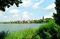 View of the lake and the city from the west