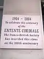 Entente Cordiale centenary plaque outside the Embassy