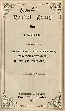 Front cover of 1863 diary by Emilie Davis