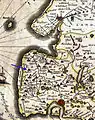 Location of Manslagt on a map by Ubbo Emmius, 1600