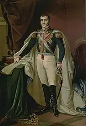 Emperor Agustín I with the crown of the First Mexican Empire.