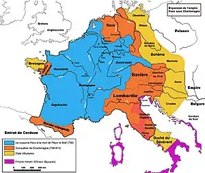 Conquests during the reign of Charlemagne, 758–814.