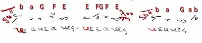 You do the same way in echos devteros. If you descend 4 steps [b—a—G—F—EE] to find its plagios, i.e. πλ β', thus [E—F—G—F—EE].