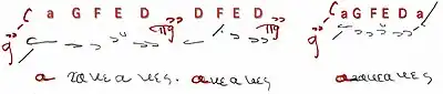 "You descend 4 steps [φοναὶ] from the echos protos [kyrios protos/authentic protus: a—G—F—E—DD] and you will find again the plagios protos, this way [D—F—E—DD]."