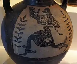 Etruscan vase of Thesan abducting Tinthu, circa  525–500 BC.