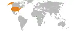 Map indicating locations of Equatorial Guinea and USA