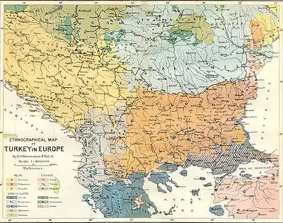 Ethnographic map of the Balkans in the end of the 19th century