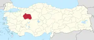 Eskişehir highlighted in red on a beige political map of Turkeym