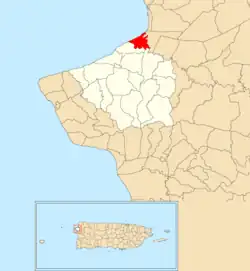 Location of Espinar within the municipality of Aguada shown in red