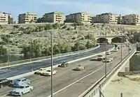 Fredhäll tunnel in 1966, shortly after opening. Notice that only one roadway is used