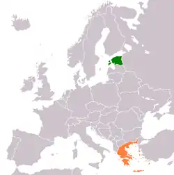 Map indicating locations of Estonia and Greece