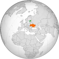 Map indicating locations of Estonia and Ukraine