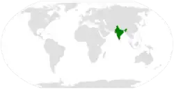 Map indicating locations of India and Eswatini