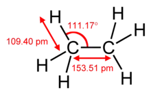 Skeletal formula of ethane with all hydrogens and carbons shown