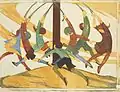 Ethel Spowers, The giant stride, 1933, linocut. Gift of Rex Nan Kivell, 1953. Museum of New Zealand Te Papa Tongarewa (1953-0003-325)