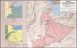 Map of the Ogaden region with Somali inhabited land shaded in red