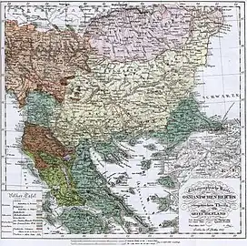 Ethnographic map of the Balkans in 1847 from Ami Boue.