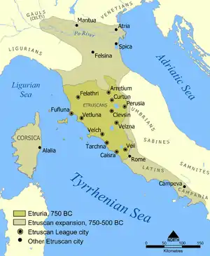 Etruscan civilization map.