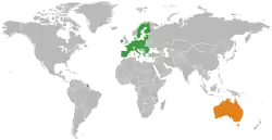 Map indicating locations of European Union and Australia