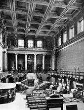 Marble statue of George Stephenson in the hall of the old Euston Station, 1914