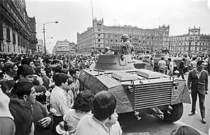 Image 21Mexican Army troops in the Zócalo in the 1968 Tlatelolco massacre. (from History of Mexico)