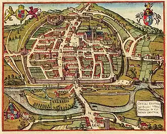 Image 6An illustration of Exeter in 1563, entitled Civitas Exoniae (vulgo Excester) urbs primaria in comitatu Devoniae (from Exeter)