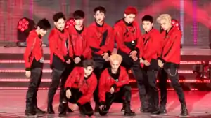 Exo in June 2016From left to right, standing: Baekhyun, Chen, Lay, Sehun, Chanyeol, D.O., KaiFrom left to right, kneeling: Suho, Xiumin