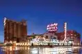 View of the iconic El Cortez sign at dusk