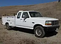 Ford F-250 extended cab, which was originally sold as a chassis cab, fitted with an aftermarket utility bed