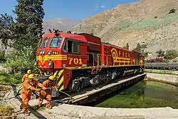 Locomotive on the turntable at San Bartolomé, Peru