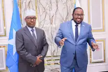 Left – Ahmed Moalim Fiqi, Minister of Internal Affairs of the Federal Government of Somalia, meets with Abdulqadir Firdhiye, leader of the SSC-Khatumo administration, in Mogadishu on October 19, 2023.