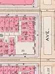 A 1916 map showing the vacant northwest corner of Park Avenue and 93rd Street, after demolition of the Ursuline Academy's school buildings, but before construction of the Francis F. Palmer House.