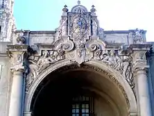 West Gate, California State Building. The spandrel figures represented the Atlantic and Pacific Oceans.