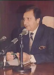 Fakhar Zaman addressing press conference on the eve of International Conference of Writers, Artists and Intellectuals in Islamabad, Pakistan