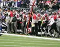 The Falcons sideline during the game