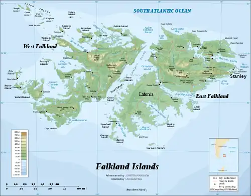 A topographic map of the Falkland Islands