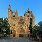 Entrance facade of the converted cathedral (Lala Mustafa Pasha Mosque)