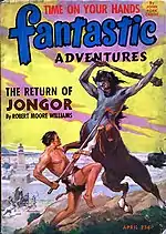 The Return of Jongor took the cover for the April 1944 issue of Fantastic Adventures, illustrated by J. Allen St. John