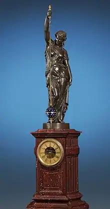 Sculpture of Urania by Carrier-Belleuse atop conical mystery clock by Eugène Farcot. Made for Great London Exhibition of 1862