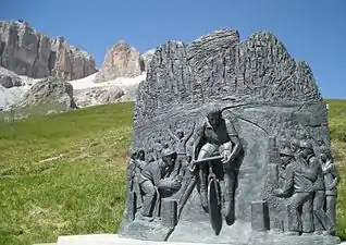 A statue on a mountain depicting a cyclist