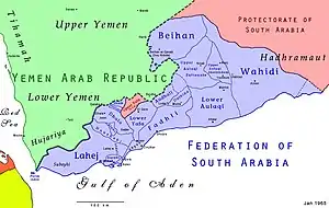 Map of the Federation of South Arabia, with Lahej at bottom left