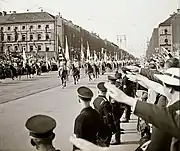 Flag bearers rode at the head of a 3 km long procession.