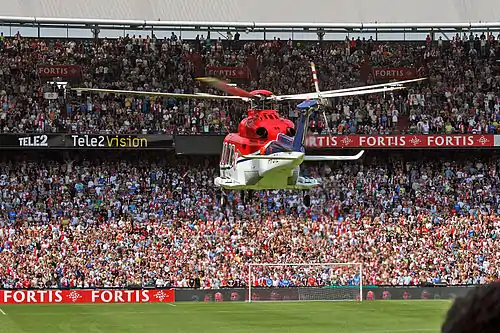 Feyenoord helicopter entering the stadium