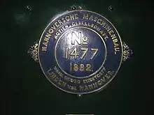 Builder's Plate of Hannoversche Maschinenbau locomotive No 1477 of 1882 0-6-0 at the Finnish Railway Museum