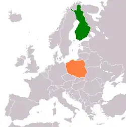 Map indicating locations of Finland and Poland