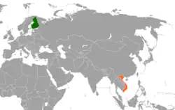 Map indicating locations of Finland and Vietnam