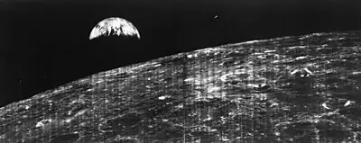 The first image of Earth from the distance of the Moon, August 23, 1966. This probe took a second such image on August 25.