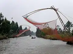 Shore based lift nets in Cà Mau, Vietnam. Also see Chinese fishing nets of Kochi.